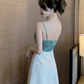 Sexy low-cut splicing V-neck suspender dress 2025 new slimming and hip-hugging A-line short skirt R3715
