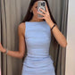 Light blue sleeveless waist sexy hip skirt homecoming dress R3940