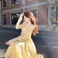 French style yellow temperament suspender dress women's summer beautiful long dress R3828