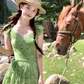 Green long v-neck small flying sleeve waist suspender dress summer temperament skirt R4906