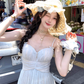 Long V-neck mesh suspender dress summer French loose slim skirt R4910