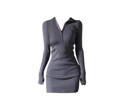 Sexy hot girl style lapel long-sleeved knitted dress 2025 new style inner base hip skirt short style R0146