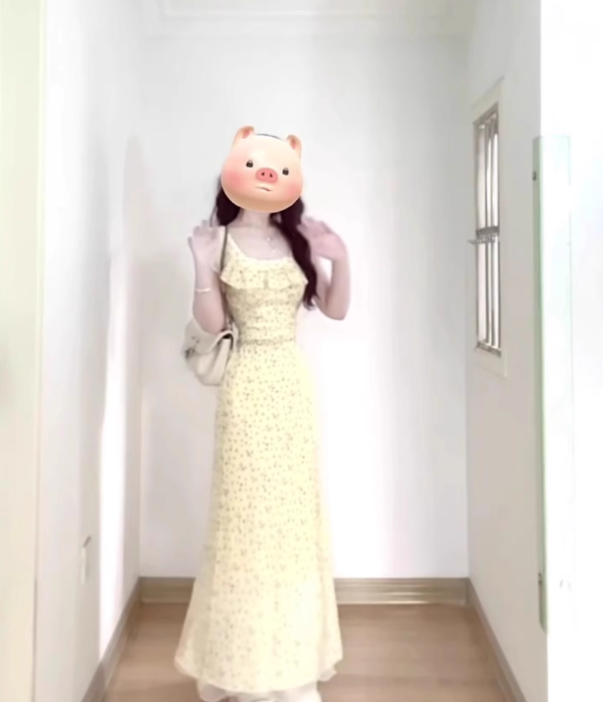 Tea break French yellow floral dress gentle temperament beautiful waist slim hip skirt R0449