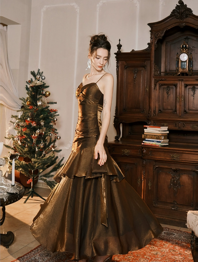 ruffle dress for important occasions, long party dress evening dress       S6165