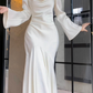 Mermaid satin white long dress engagement dress evening dress    S5941