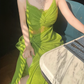 green chic suspender dress seaside holiday long dress    S6139