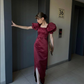 Vintage Puff Sleeves Sheath Prom Dress,Elegant Prom Gown       S5850