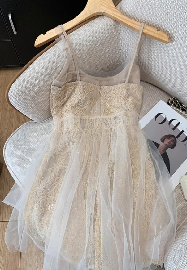 Sweet and spicy suspender dress for women new style waist slim mesh lace waist short skirt R3988