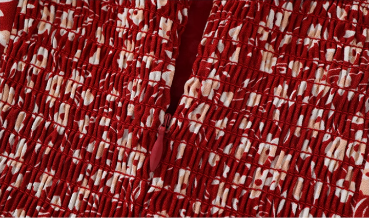 French holiday style short red 2025 new floral suspender dress R2646