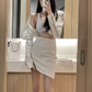 Sweet and spicy high-grade leather jacket 2025 plus size hot girl sexy hip skirt suit R1162