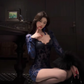 Sexy hot girl lace splicing dress 2025 flocking waist hip evening dress R1333