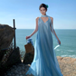 Fairy Island Travel Outfit Halter Neck V-Neck Dress Beach Dress Loose Casual Long Dress R1732