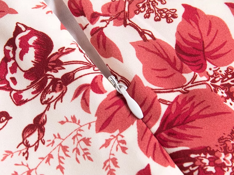 2025 summer new V-neck floral petite red A-line holiday suspender dress R0963