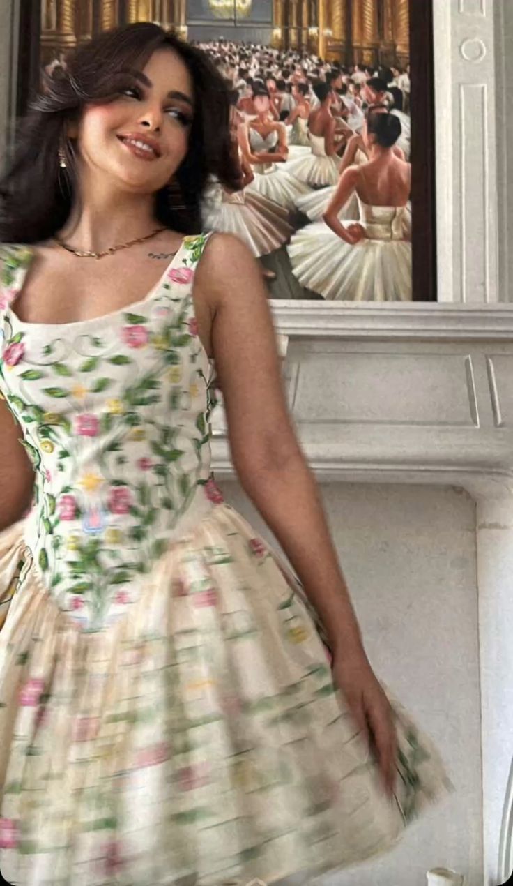 Fresh green floral suspenders low-cut sexy waist skirt homecoming dress R2623