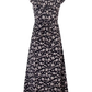 2025 Summer New French Black Floral Ruffled Medium Length Square Neck Dress R0914