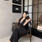 French high-end green v-neck lace halter dress temperament celebrity waist slim hip dress R0453