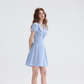 French blue lapel dress petite short skirt puff sleeves short A-line skirt for women R3560