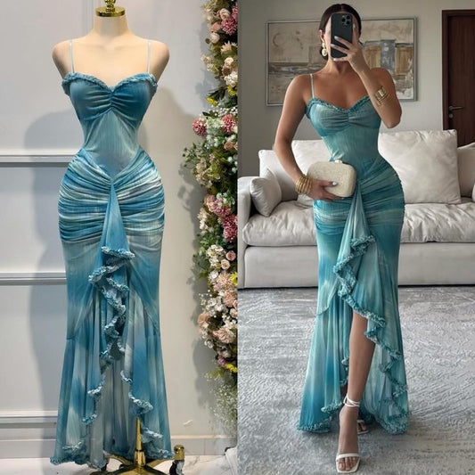 Light green suspender waist slim sexy dress, prom dress R5293