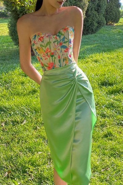 Floral tube top stitching green hip skirt homecoming dress R3470