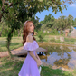 New summer skirt purple temperament one-shoulder French waist sweet suspender dress for women R4119