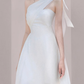 French style white one-shoulder short evening dress banquet slim dress dress homecoming dress R2979
