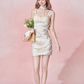 Ruffle hem hollow pleated waist retro polka dot suspender dress R5252