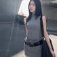 Pure desire style high collar sleeveless knitted dress 2025 elastic slim hip skirt R1104
