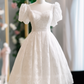 Tea break French style white puff sleeve dress fluffy princess dress high-end dress R1652