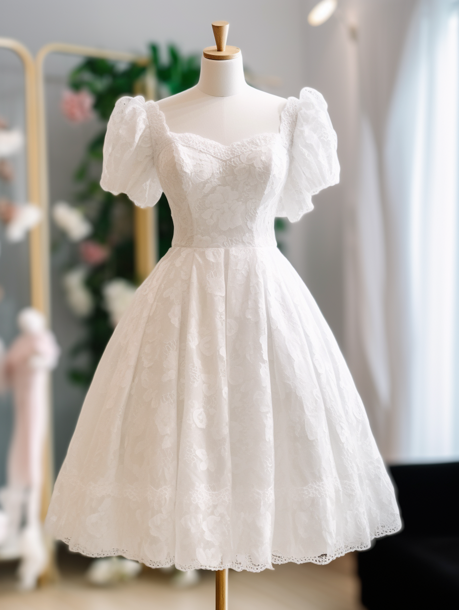 Tea break French style white puff sleeve dress fluffy princess dress high-end dress R1652