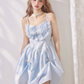 Fresh blue accordion pleated ruffled waisted suspender dress R5250