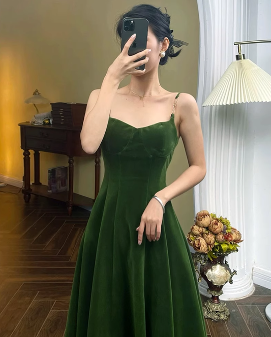 Fairy French retro velvet suspender skirt slim fit waist long skirt dress R1722