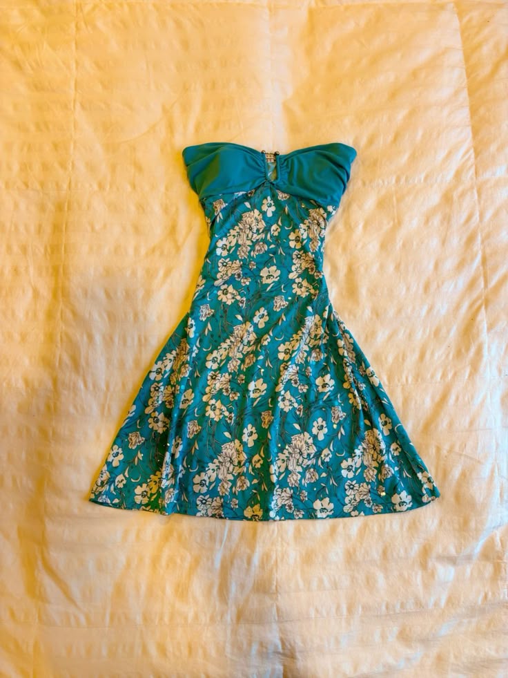 Blue retro floral tube top sexy waist skirt homecoming dress R2612