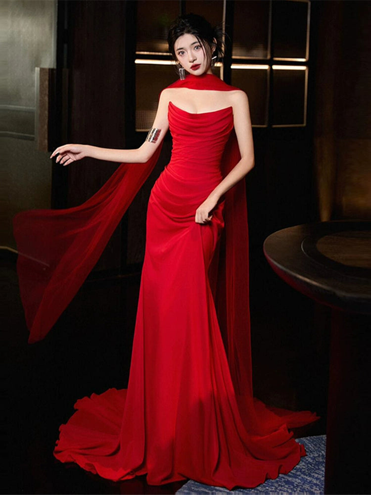 Red mermaid long prom dress, evening dress for women   S6834