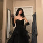 A-line Tulle black Layers Long Party Dress, Black Tulle Prom Dress      S6750