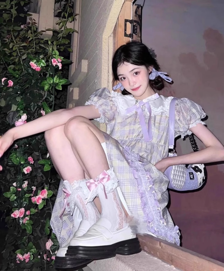 Tea break French first love sweet lolita dress doll collar plaid dress high-grade forest style 2025 R1635