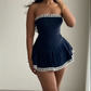 Blue tube top waist A-line short skirt homecoming dress R3155