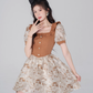 French ruffled square neck jacquard short-sleeved dress summer new high waist lantern sleeve waist short skirt R4180
