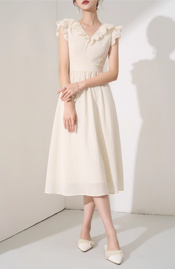 Niche design dress new summer high-end mid-length French temperament waist slimming skirt R4381