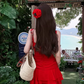 Beautiful red suspender dress sexy seaside holiday irregular short skirt R1477
