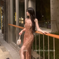 Sexy temperament high-end holiday slim slit slim hip wear suspender party long skirt R1561