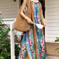 Fairy ethnic style holiday travel wear floral suspender long skirt loose oil painting dress R1750