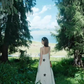 Beach dress with embroidered flowers, cotton and linen, holiday style, loose suspender dress R1610