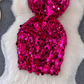 Light luxury heavy sequins celebrity niche banquet dress skirt sexy backless suspender dress R0320