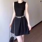 Hepburn style black vest dress gentle temperament waist A-line short skirt women R0845