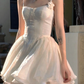 White suspender satin waist A-line cute short skirt homecoming dress R3959