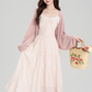 French floral suspender skirt, beautiful and gentle style dress with cardigan two-piece suit R2382