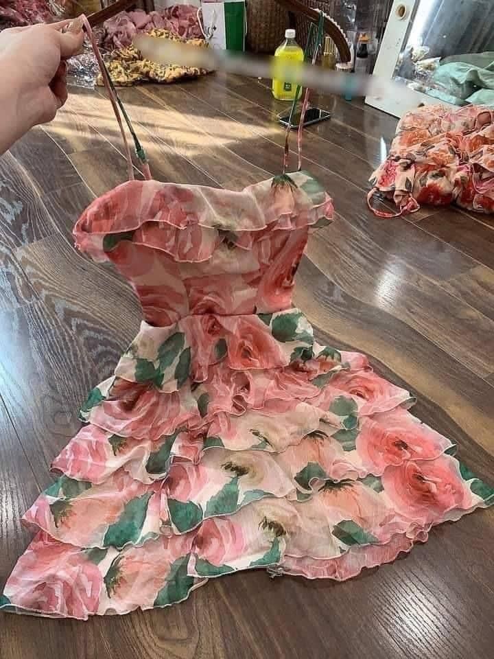 Pink Tulle Strap Waist Flower Sweet Short Skirt Homecoming Dress R2830