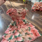 Pink Tulle Strap Waist Flower Sweet Short Skirt Homecoming Dress R2830