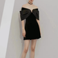 French black satin one shoulder style slimming banquet party short dress, homecoming dress R2987