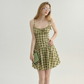 French suspender skirt seaside holiday short skirt fairy skirt plaid dress R2765